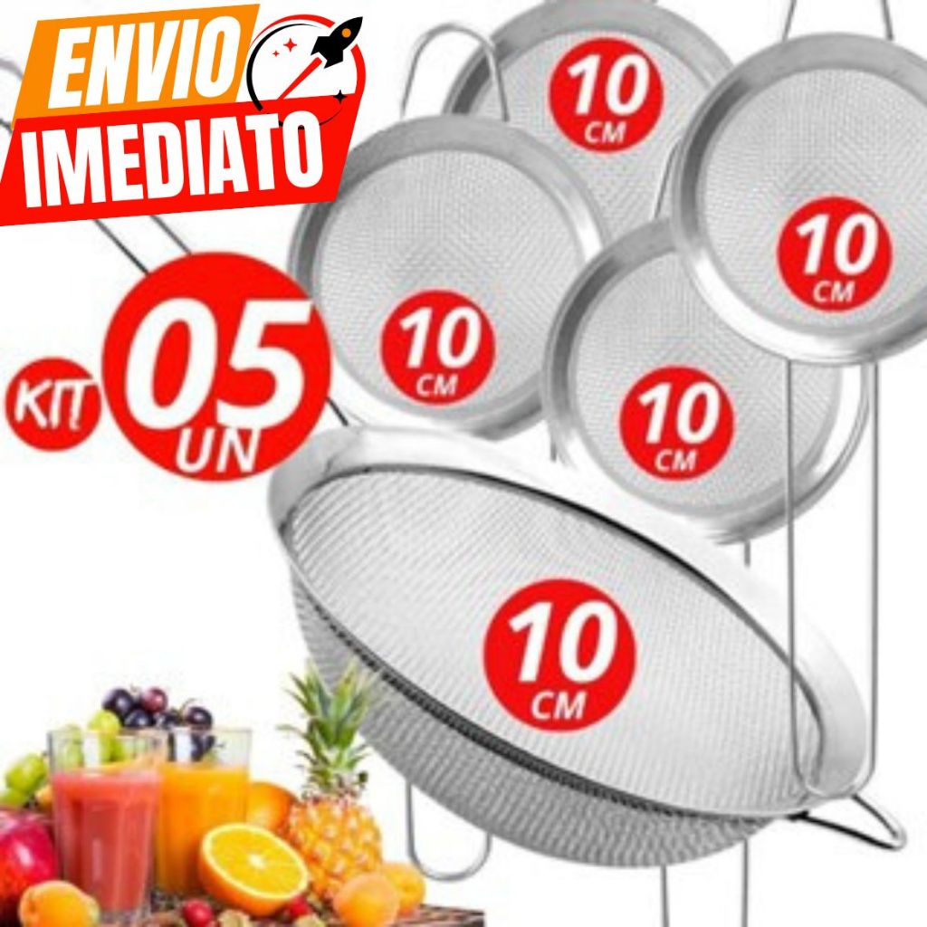 Kit 04 Peneira 10 CM 100% Inox Sucos Farinhas Tapioca Bebidas Prático Durável Casa Cozinha Restauran