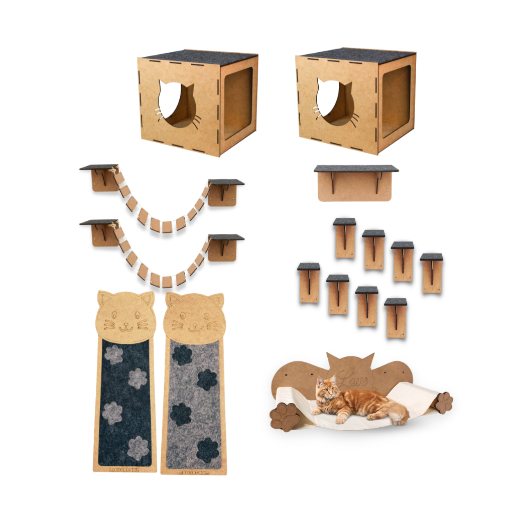 Kit Playground 17 Peças Grande Mdf Arranhador Para Gatos