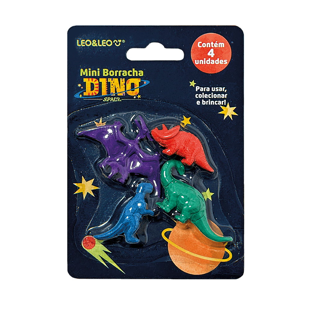 KIT COM 4 MINI BORRACHAS FORMATO DINO / DINOSSAURO / DINO SPACE / LEOELEO / PAPELARIA FOFA KAWAII