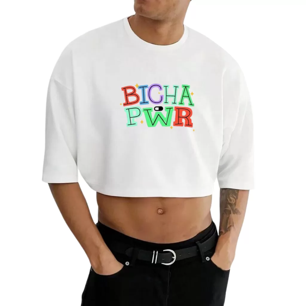 Cropped Oversized Masculino Carnaval LGBT Bordão PWR Colorido