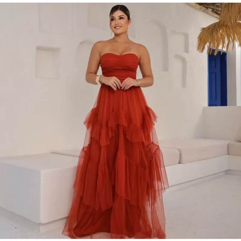 vestido de festa longo madrinha formatura casamento convidada debutante elegante terracota