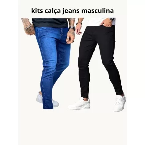 kit 2 calças jeans masculina skinny linha premium