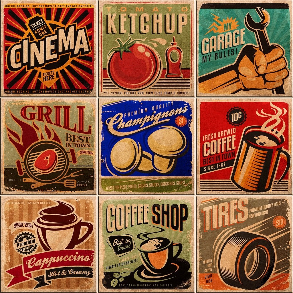 Azulejos Decorativos Vintage Ketchup Kit 9 Peças 15x15cm.