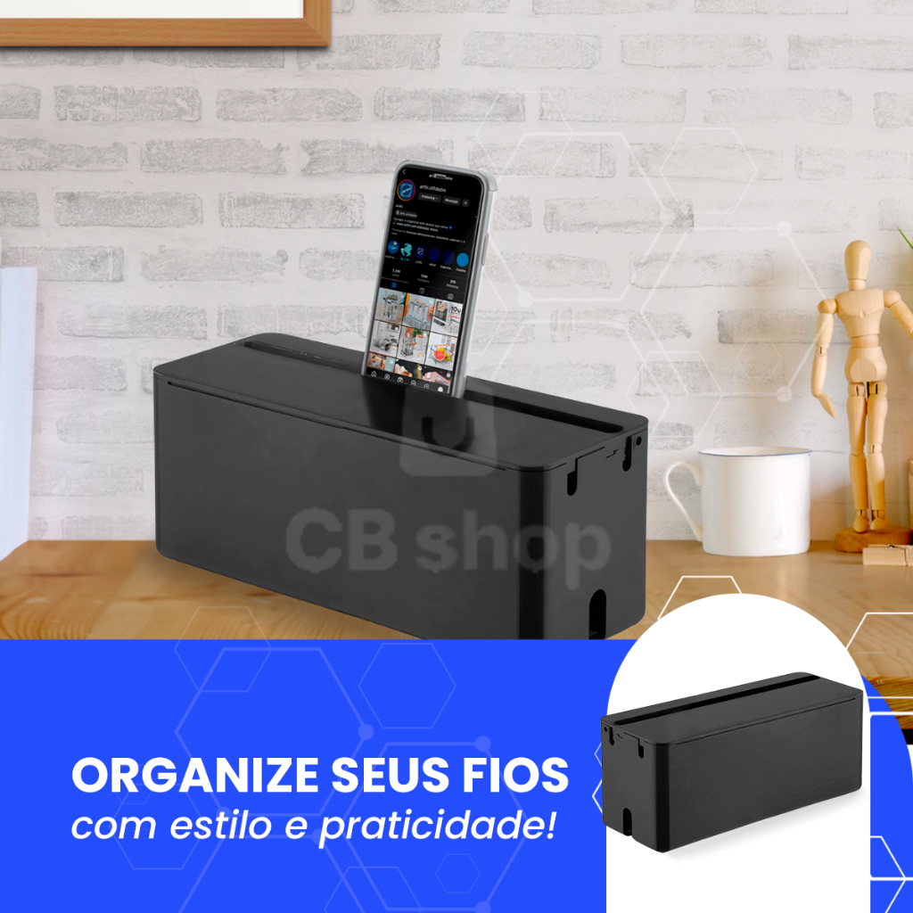 Caixa Organizadora Tomadas Fios Cabos Fontes Com Suporte Celular Tablet Ipad 30cm Protetor De Tomada