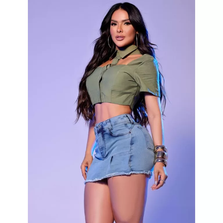 Short Saia Feminino Jeans Cintura Alta
