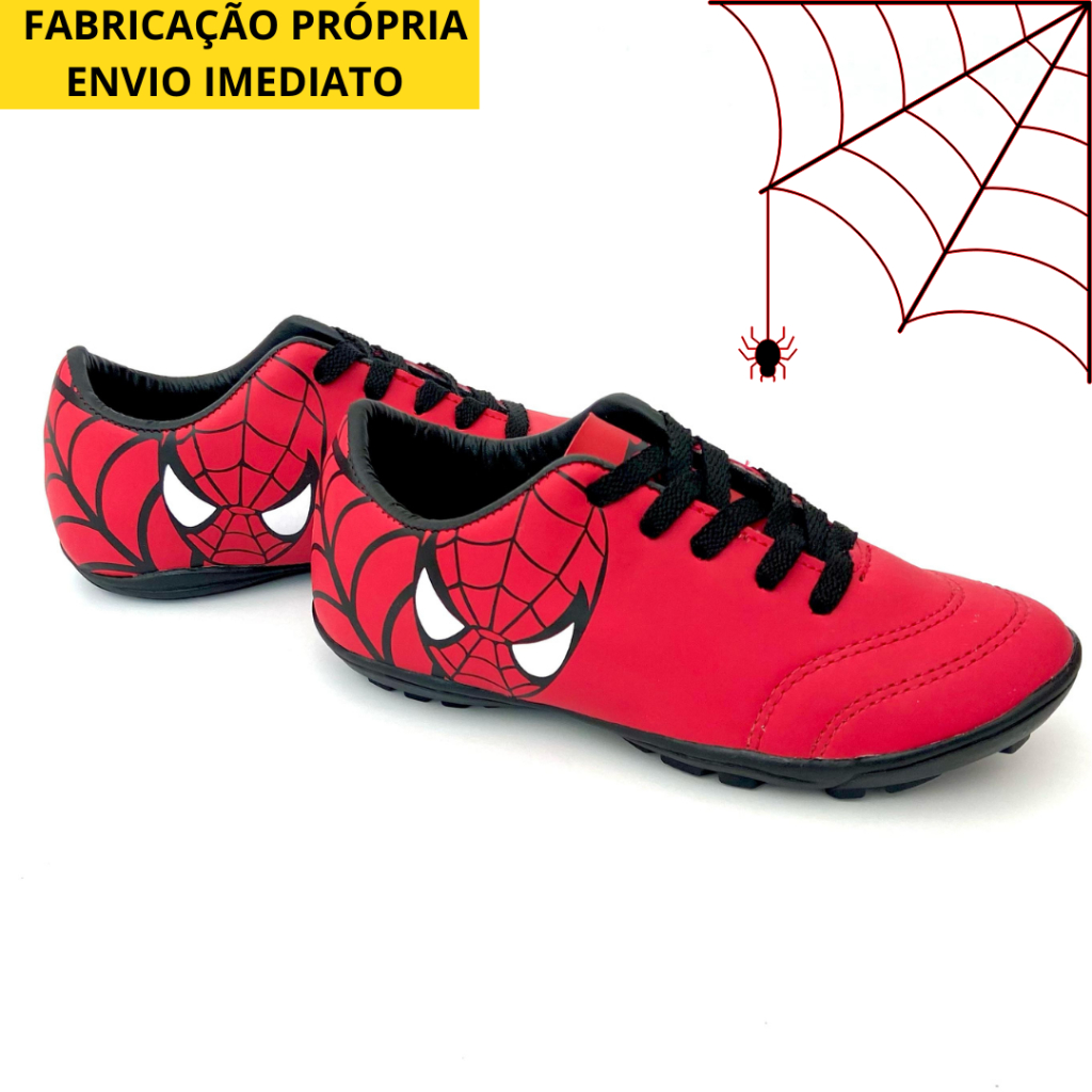 Chuteira Infantil Homem Aranha Society e Futsal Confortável e Reforçada pra Criança Envio Imediato