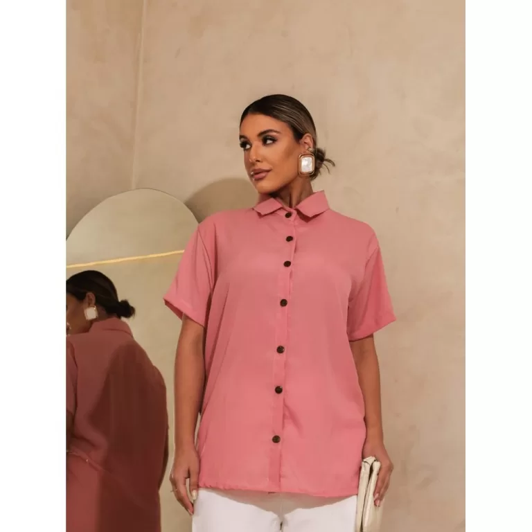 Camisa Feminina Botões Crepe Casual