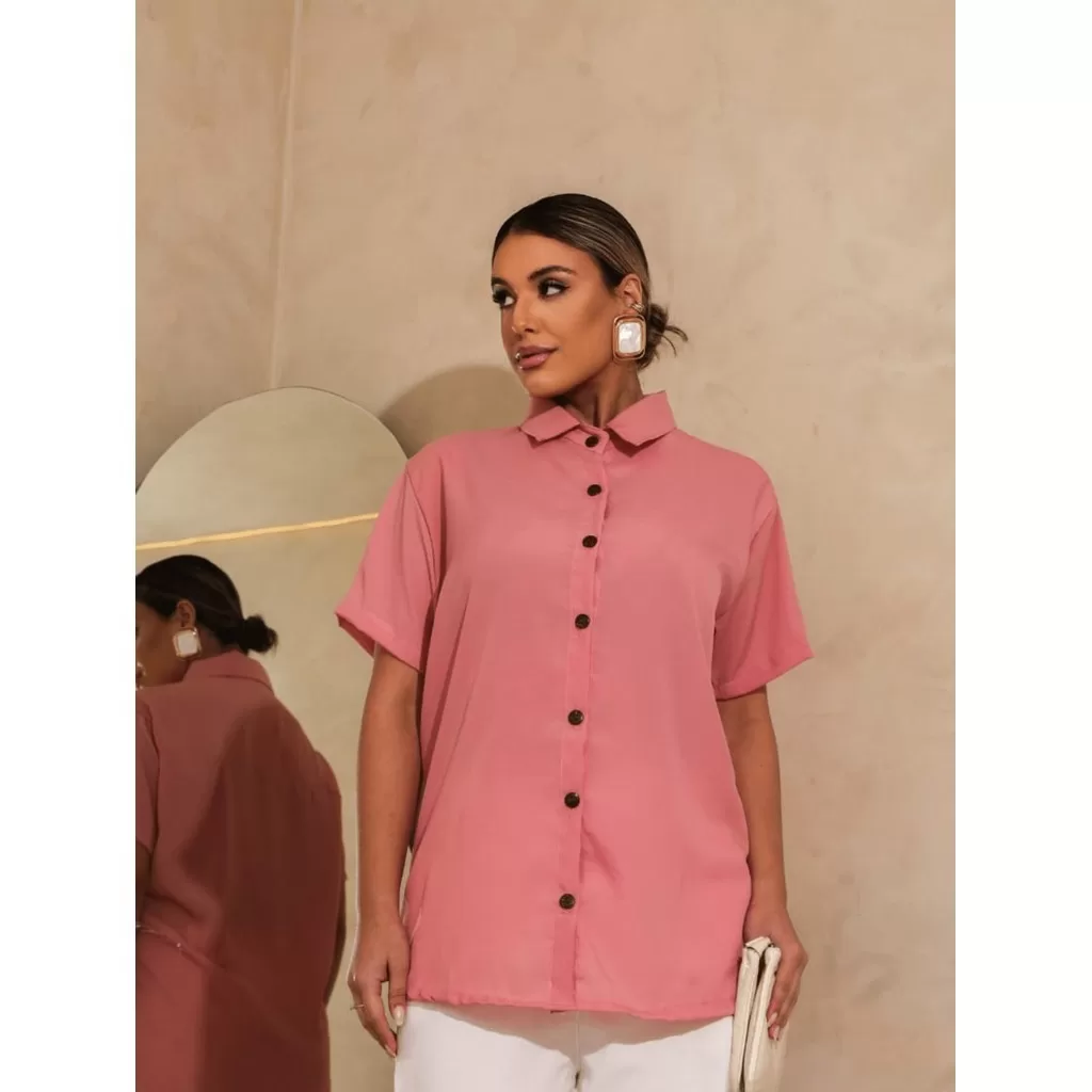 Camisa Feminina Botões Crepe Casual