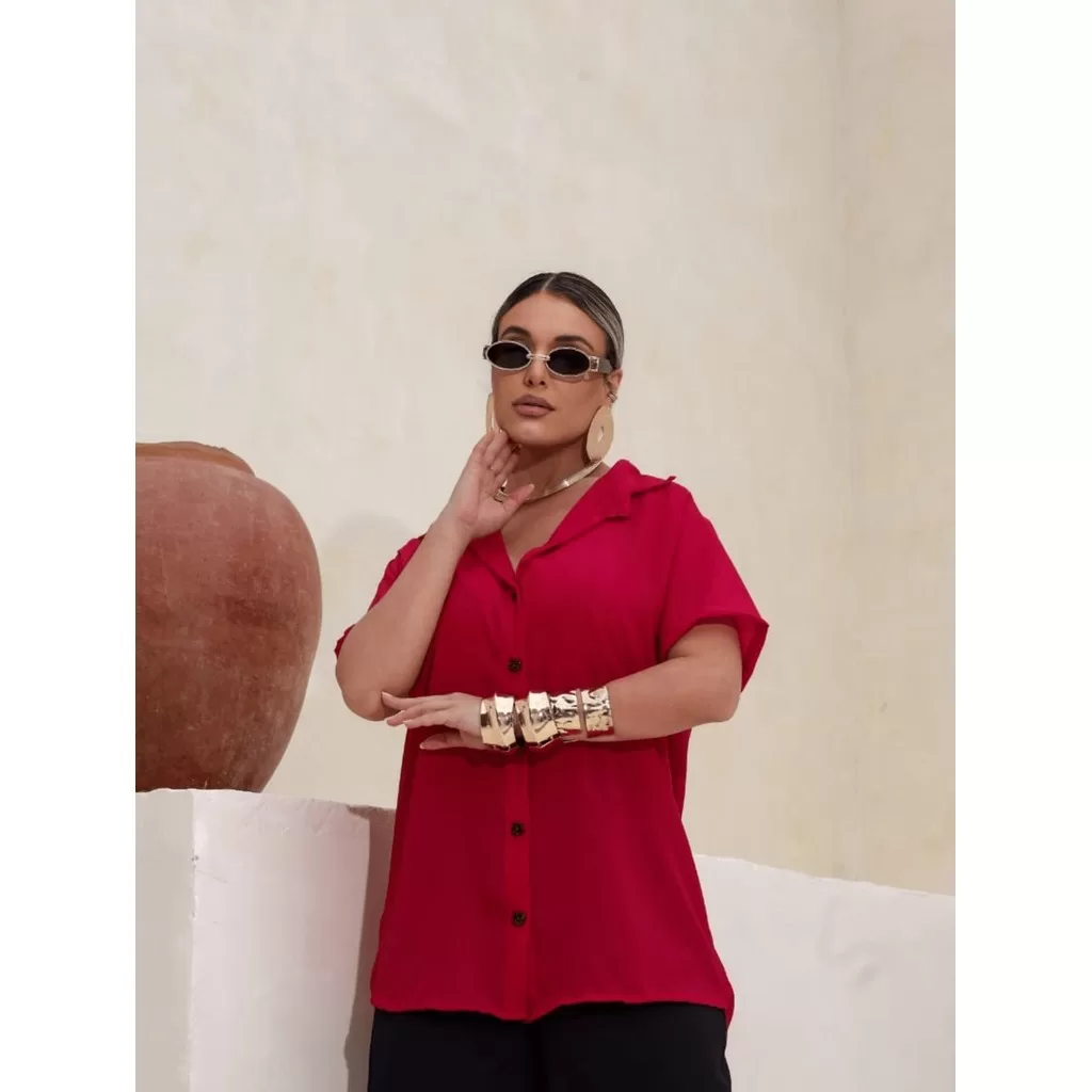 Camisa Feminina Botões Crepe Casual