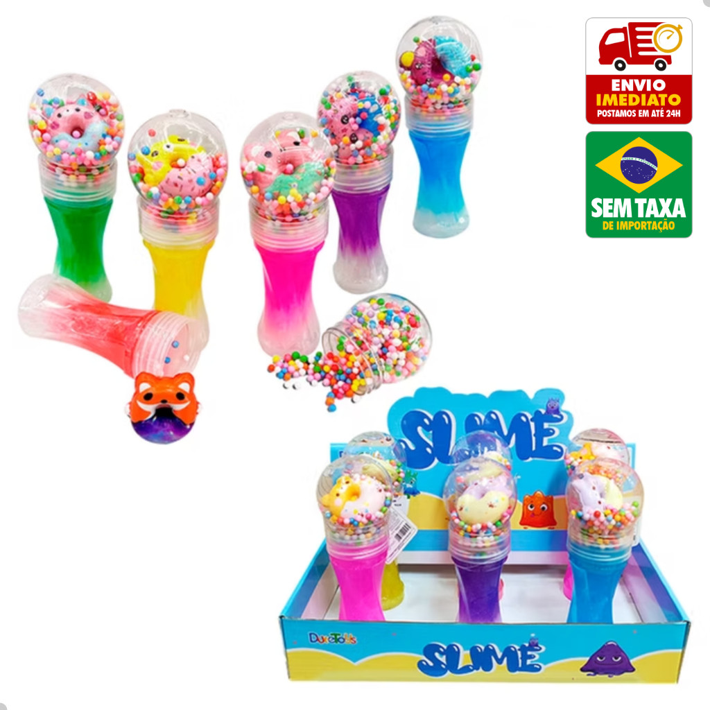 Geleca Slime com Brinquedo Sereia Carro Donut Dino Esporte Ursinho DuteToys
