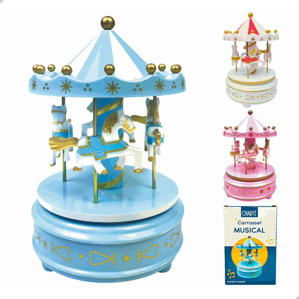 Carrossel Caixinha de Musica Enfeite Caixa Musical Decoração Bebê Charti 5268