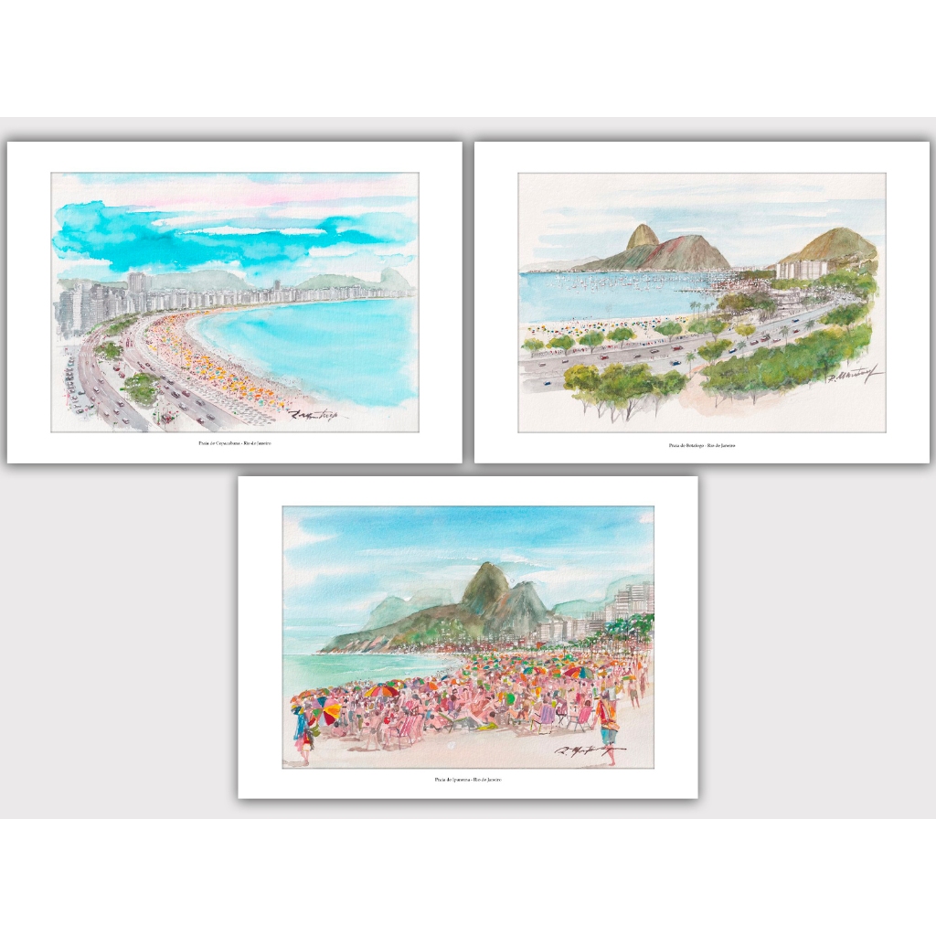 KIT 3 Cartões Postais do Rio de Janeiro | Praias do Rio | Arte em Aquarela | Cartão Postal 15×10