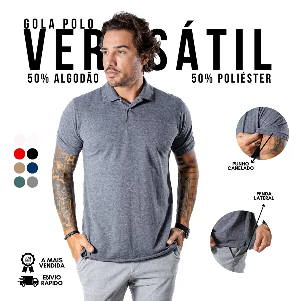 Camisa Gola Polo Masculina Piquet Blusa Básica Manga Curta HL