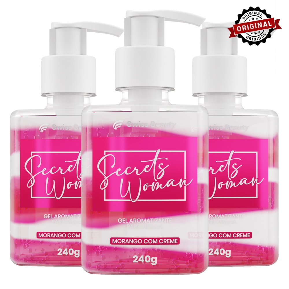 3 Gel Aromatizante Hidratante Beijável Morango Secrets Woman 240g SWISS BEAUTY BELKIT