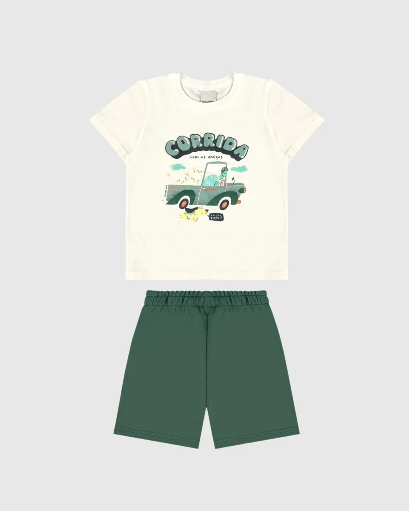Conj Infantil Menino Camiseta Corrida Com Os Amigos Algodão