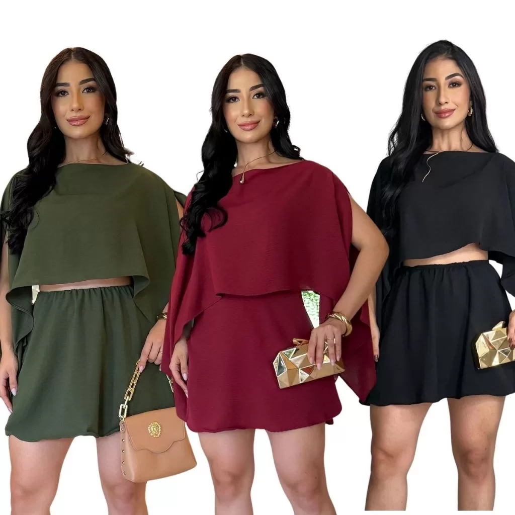 Conjunto Feminino Short Saia Blusa Feminina Capa 3 Peças