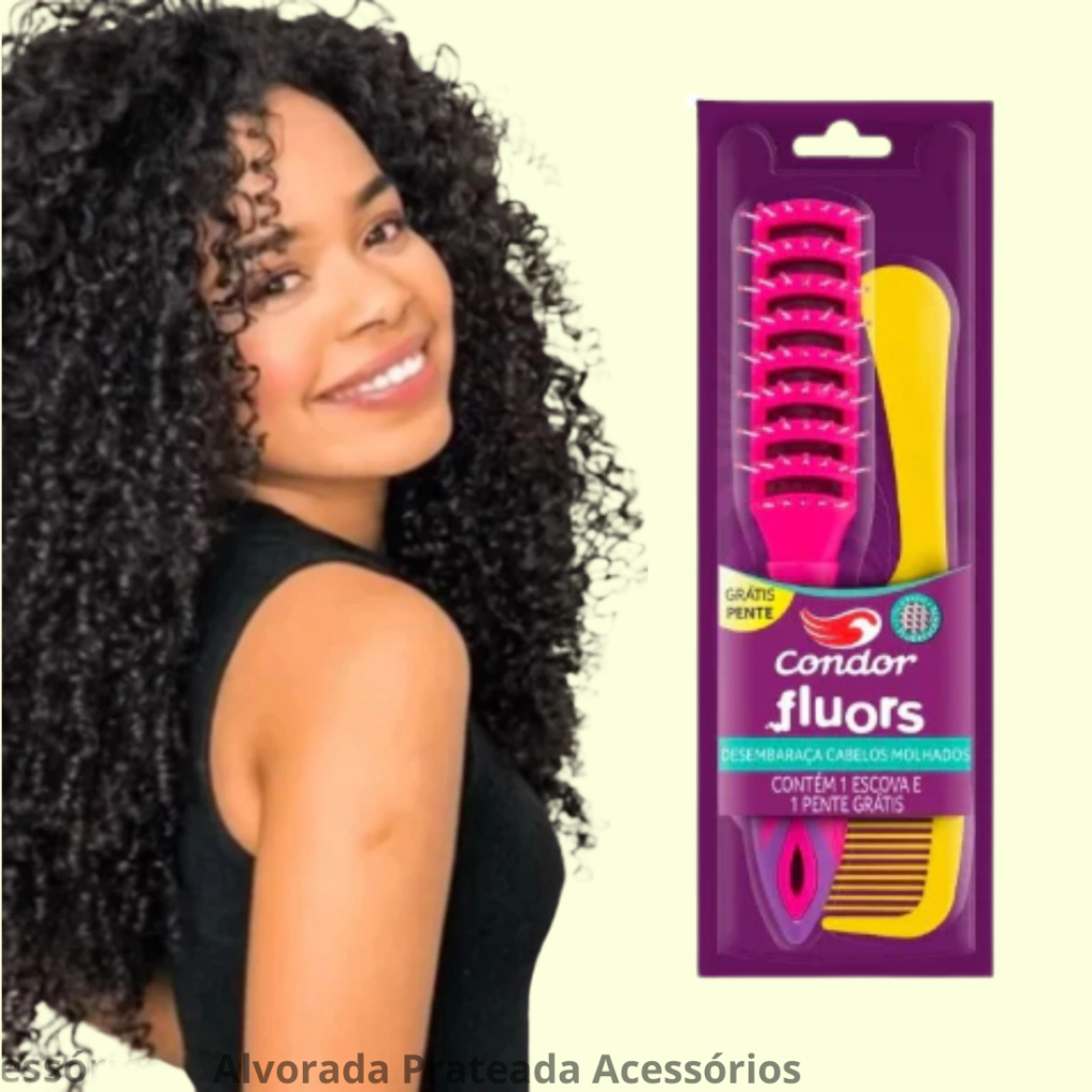 Escova Unissex Cabelo e Pente Fluors, Condor, Rosa/Roxo Desembaraça Cabelo Molhado com 1, 2 ou 3