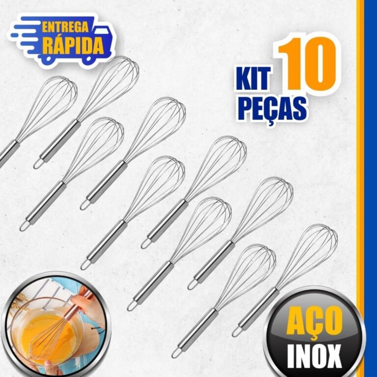 KIT 10 Batedor de Ovo e Massas Em Aço Inox Fouet 
