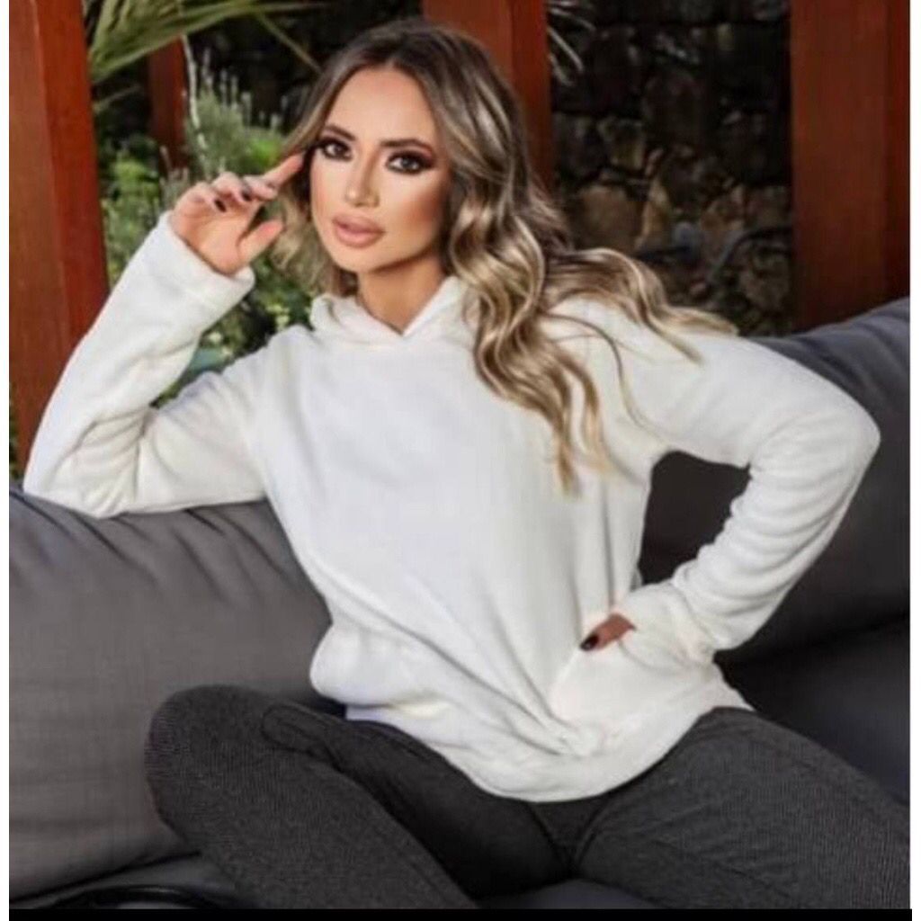 Blusa Feminina Pelucia Lisa Com Capuz Moda 2025