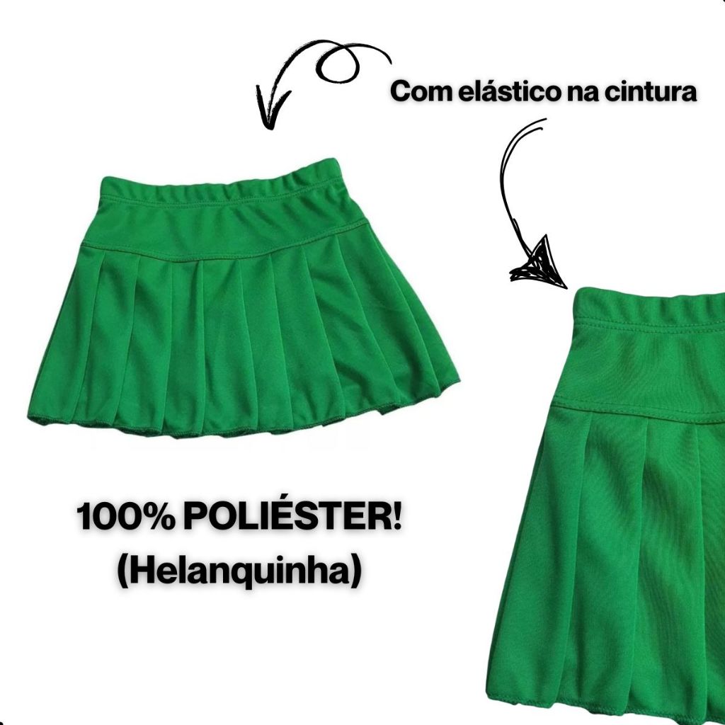 Short Saia Feminino Infantil Juvenil Liso Escolar Meninas Uniforme Verde Bandeira