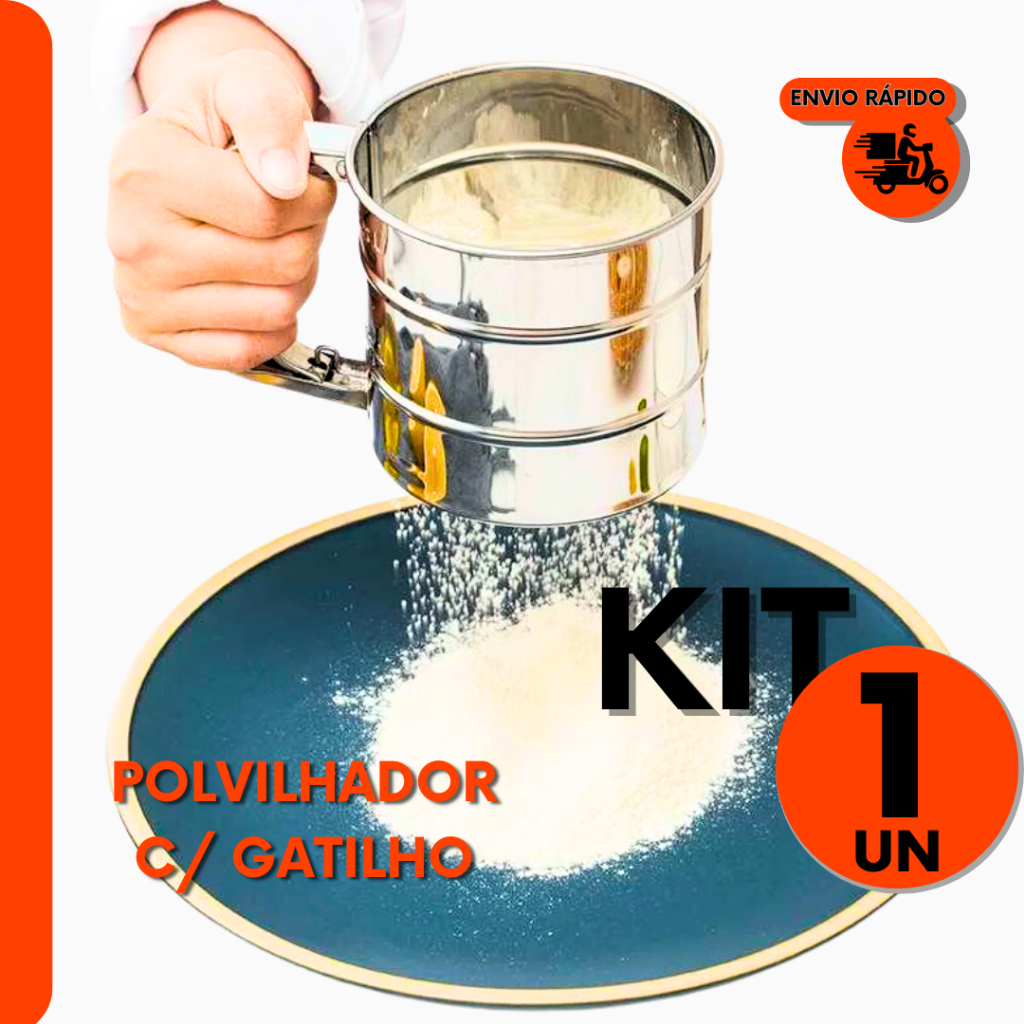 Peneira Polvilhador com Gatilho Inox do Chef Confeiteiro Para Doces Pães e Bolos Para Padaria