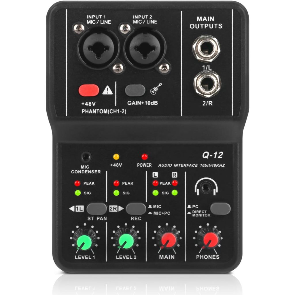 TEYUN Q-12 Interface de Áudio Placa de Som 2 Canais Placa De Som Mixer Mini Mesa de Som Mixer Profis