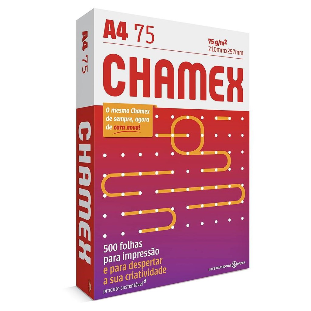 Papel A4 Sulfite 75g 210mm x 297mm Resma com 500 folhas Chamex Office