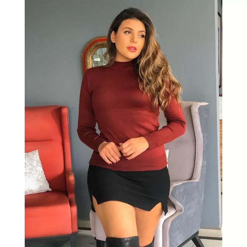 Blusa De Frio Cacharrel Feminina Gola Media Trico