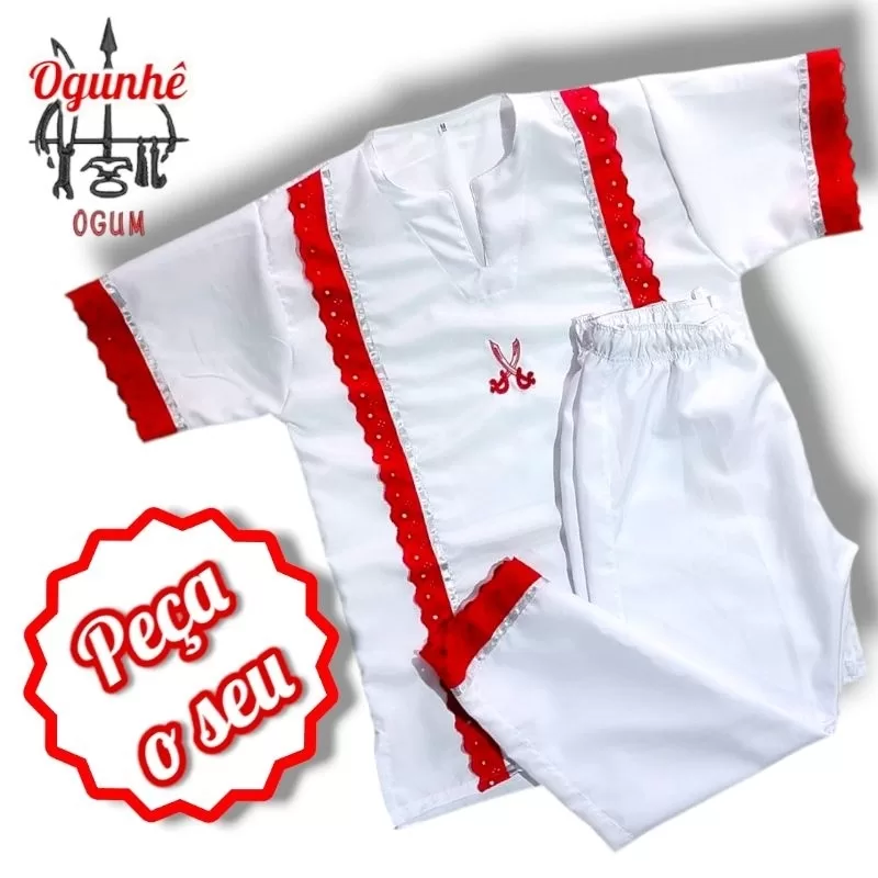 Conjunto Ogum Umbanda Vermelho Branco e Prata