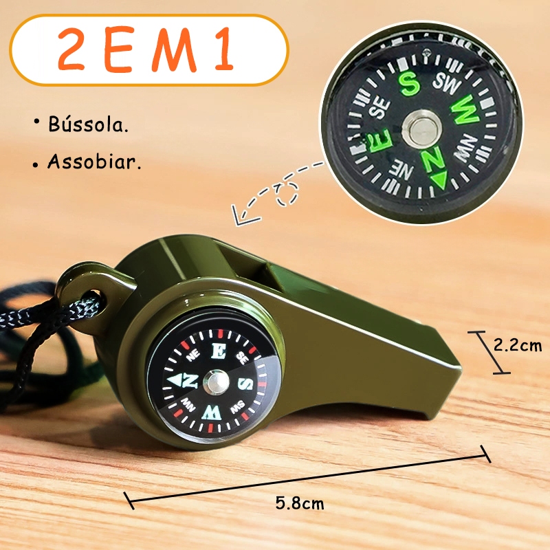 Apito De Sobrevivência Com Bússola De Emergência 2 Em 1 para Acampamento Caminhada