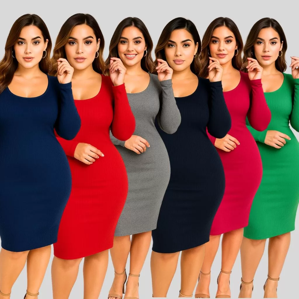 Vestido Canelado Plus Size Gestante Elegante Manga Longa E Conforto Total Inverno Varias Cores