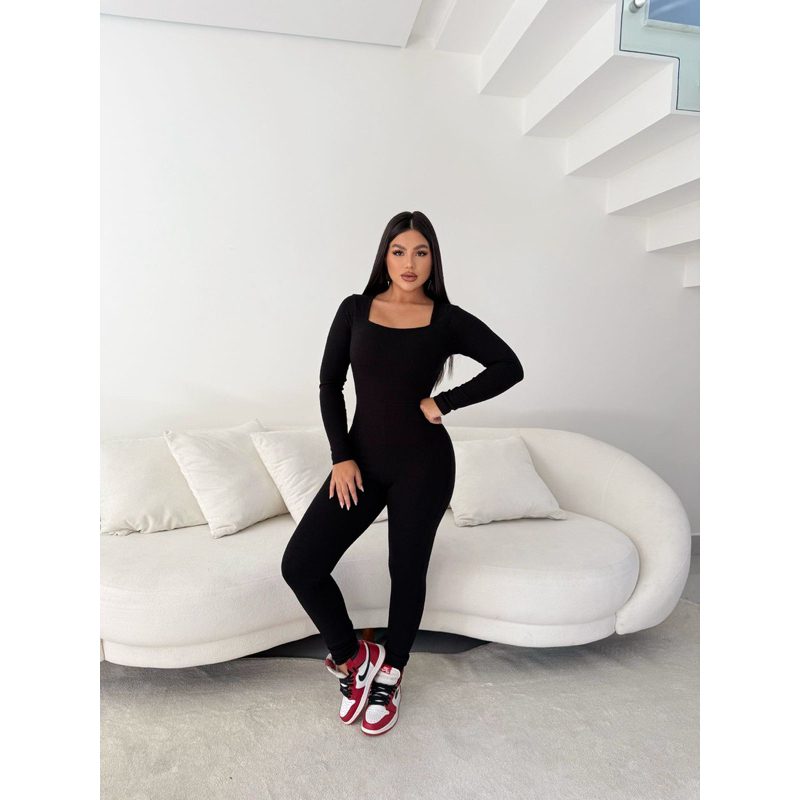 Macacão Feminino Manga Longa Virginia Moda Academia Balada Festa