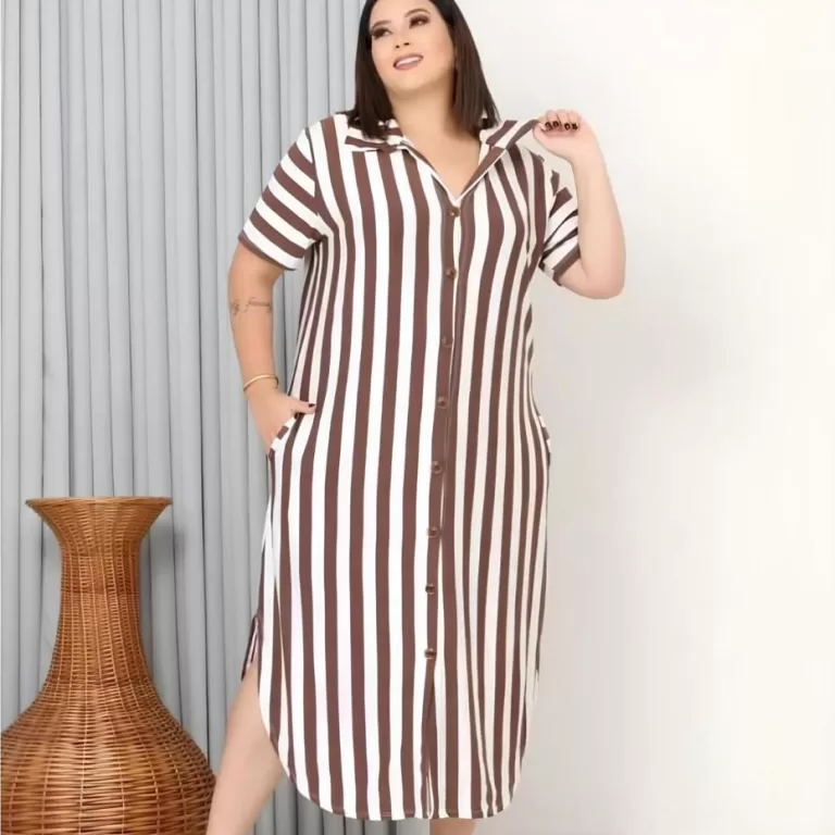 Camisão Vestido Chemise Feminino Com Bolsos e Bot