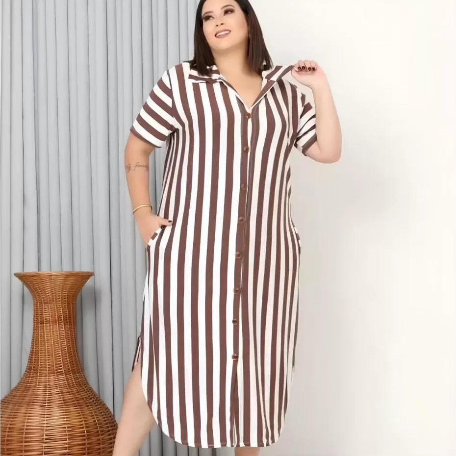 Camisão Vestido Chemise Feminino Com Bolsos e Botões Saída De Praia G1-G2-G3-G4 Malha Premuim