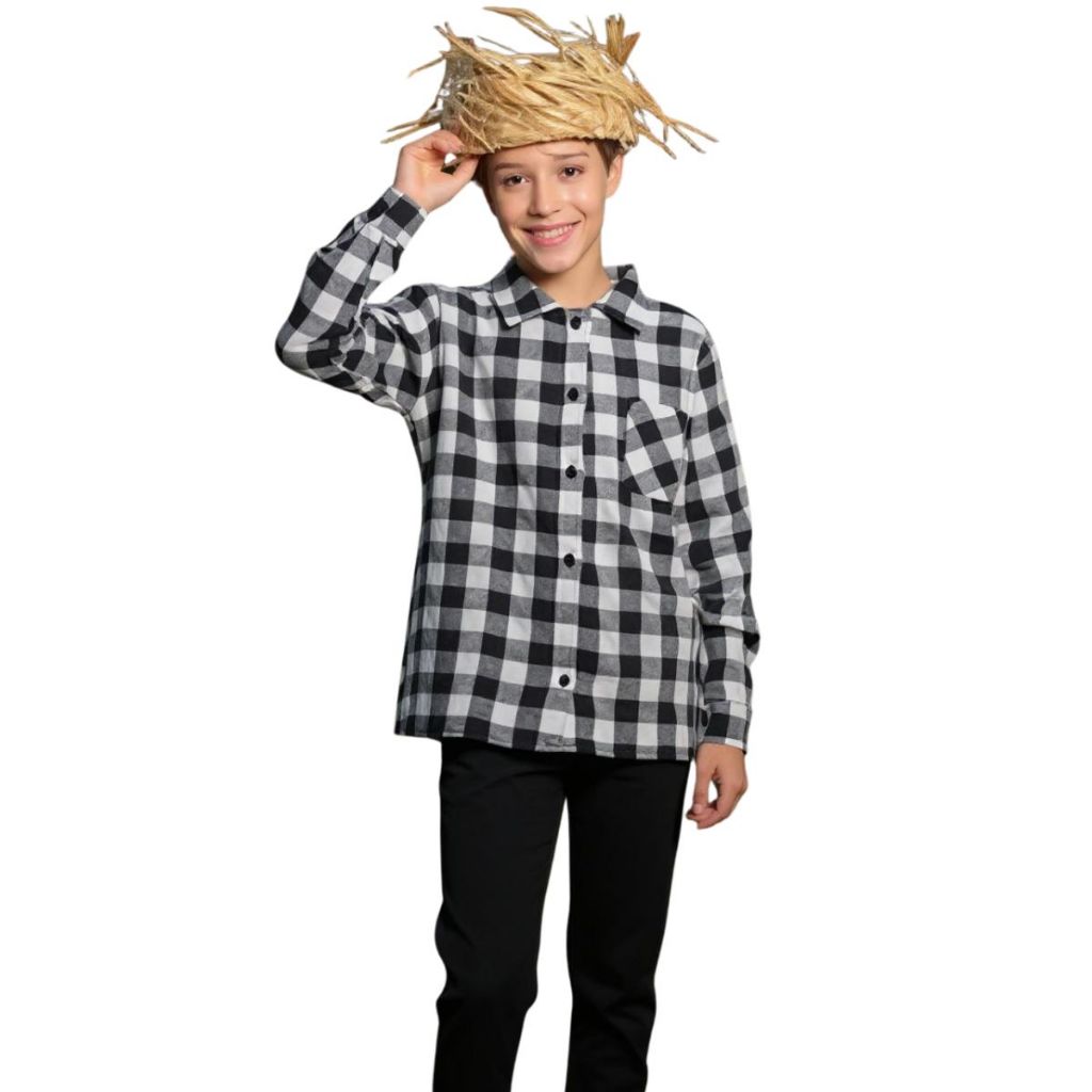 Camisa Unissex Manga Longa Com Botões Festa Junina Quentinha Infantil