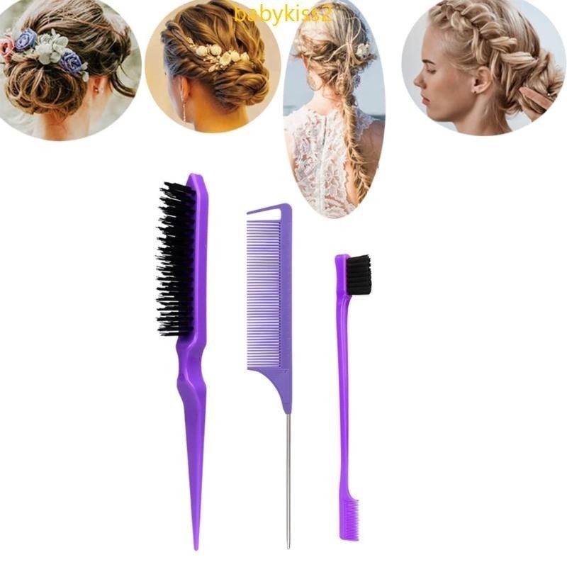 Kit 3 Peças Para Cabelo Com Pente de Cauda/ Escova Provocadora e Escova de Sobrancelha /Penteados e