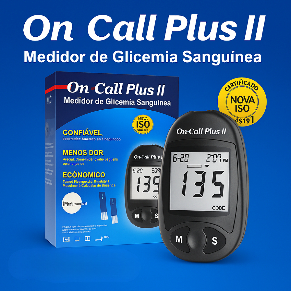 Aparelho Medidor de Glicemia On Call Plus II  Glicosímetro Rápido e Confiável