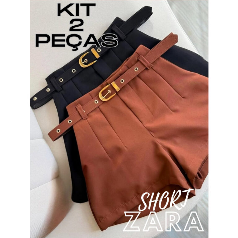KIT 2 Short Alfaiataria Cintura Alta Social Com Ci