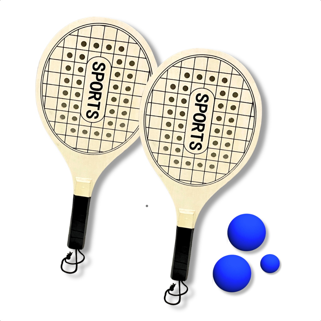 Kit Raquete De Frescobol Praia Esporte Peteca + Bolinhas Jogo Beach Tênis