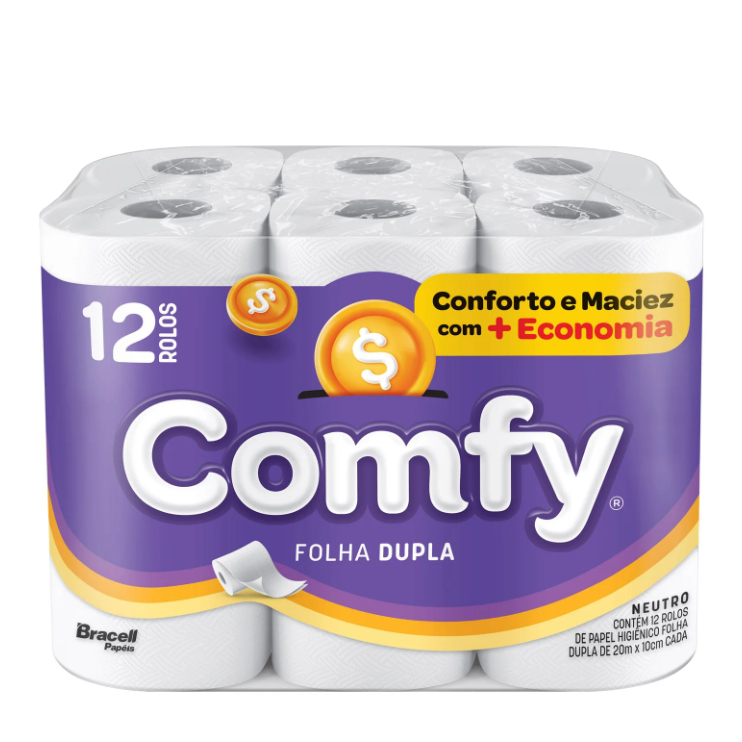 Papel Higiênico Folha Dupla Comfy 20m Pacote 12 R
