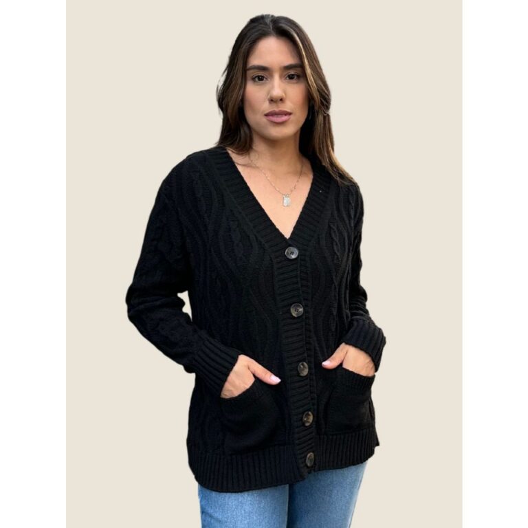 Blusa Casaco com Bolso Fechamento com Botão em Tr