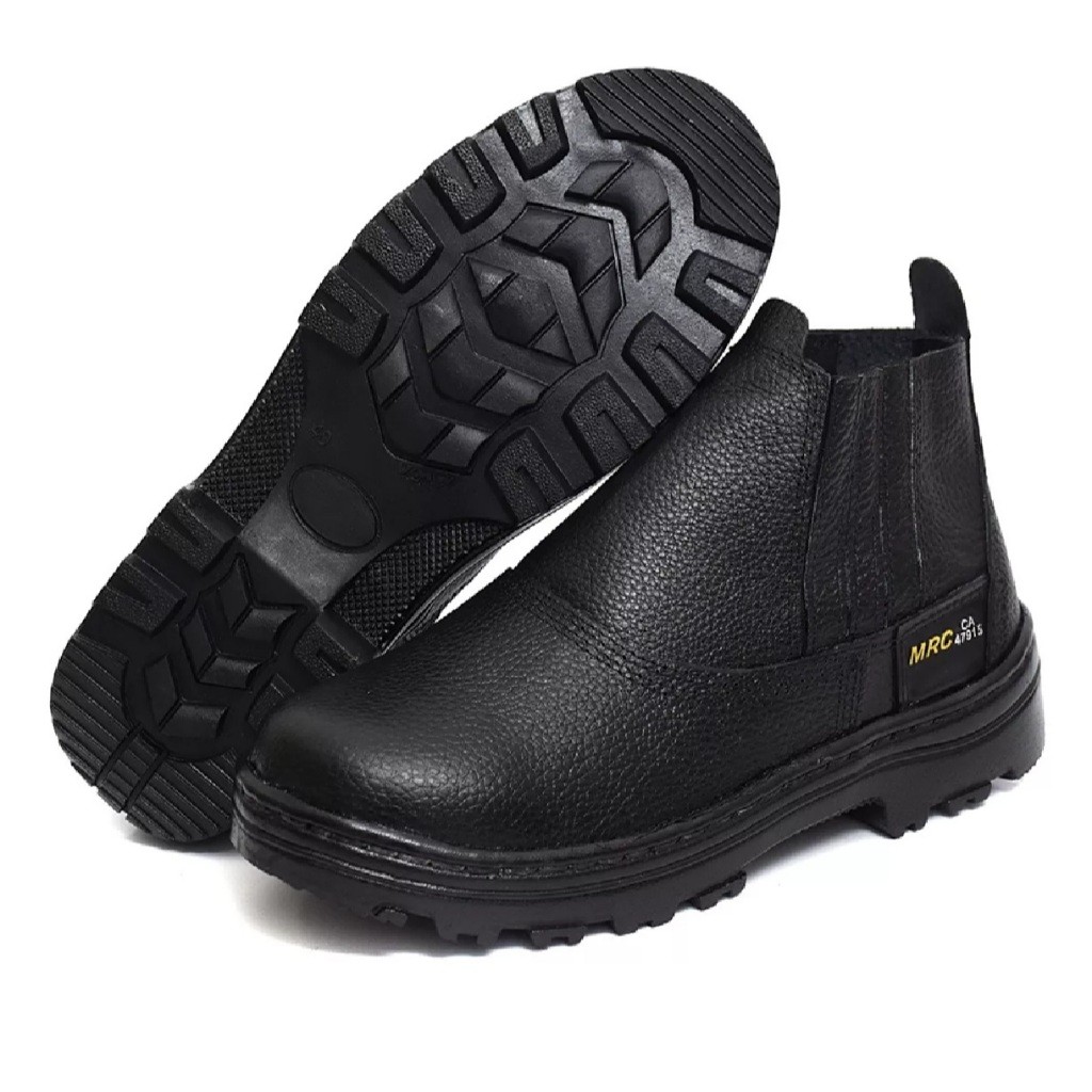 Bota Botina Segurança para Trabalho Em Couro Legítimo Sola de Borracha Com CA Bico PVC