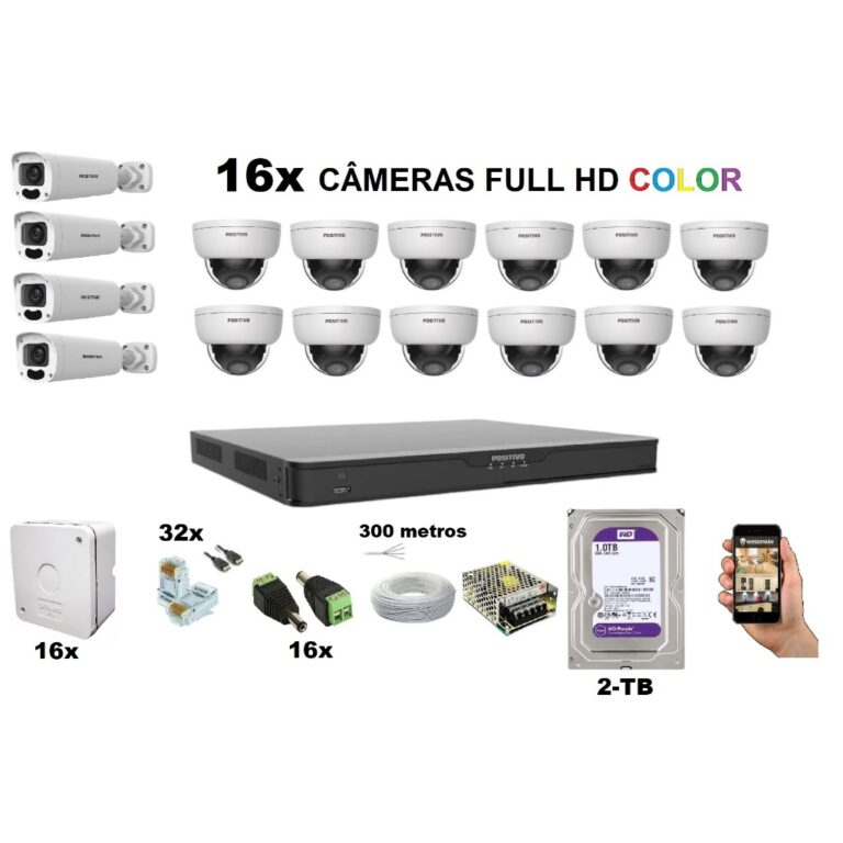Kit NVR CFTV 16 câmeras Full HD Color +  300 metr
