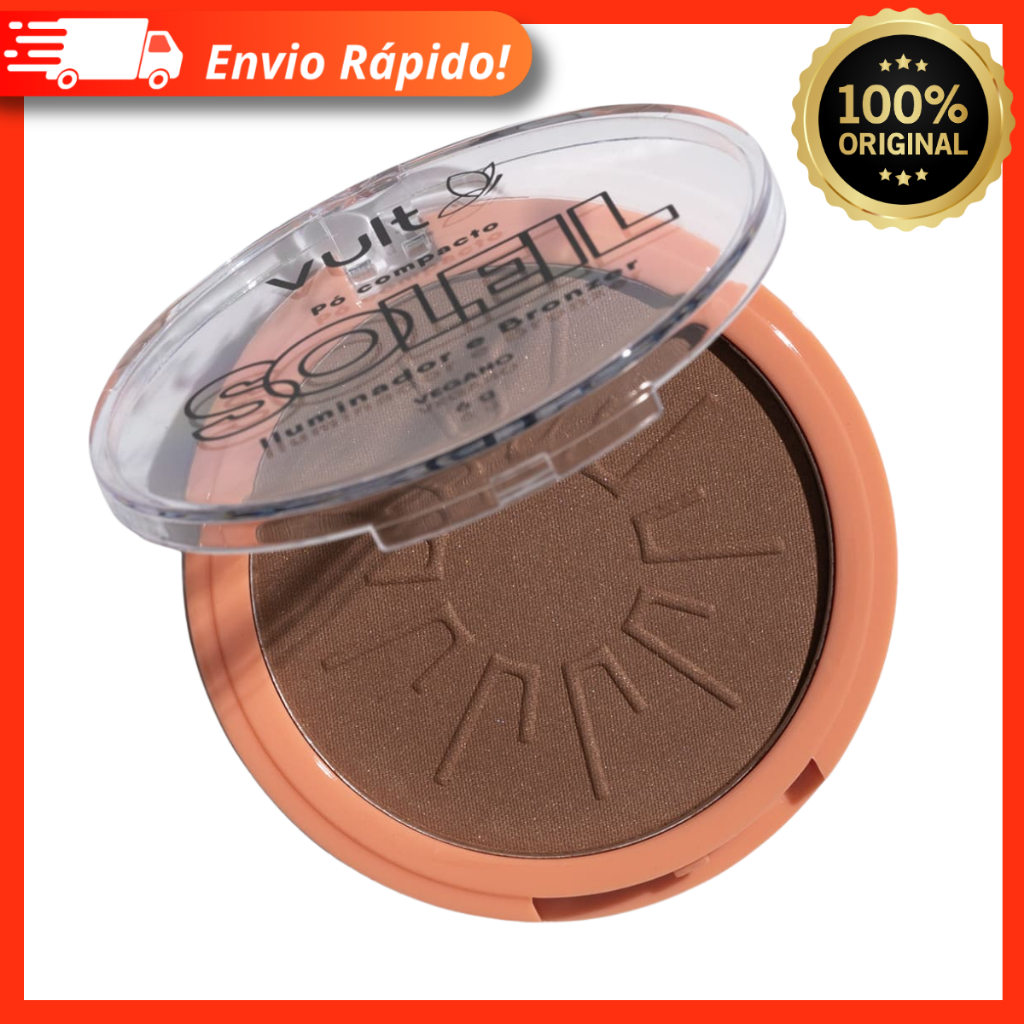 Pó Compacto Soleil Iluminador e Bronzer Vegano 6g – Vult