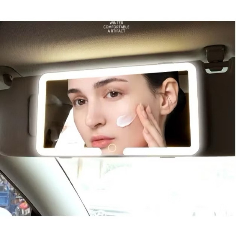 Espelho Quebra Sol de Led Retrovisor Carro Recarregável Para Maquiagem Com 3 Tons de Cor