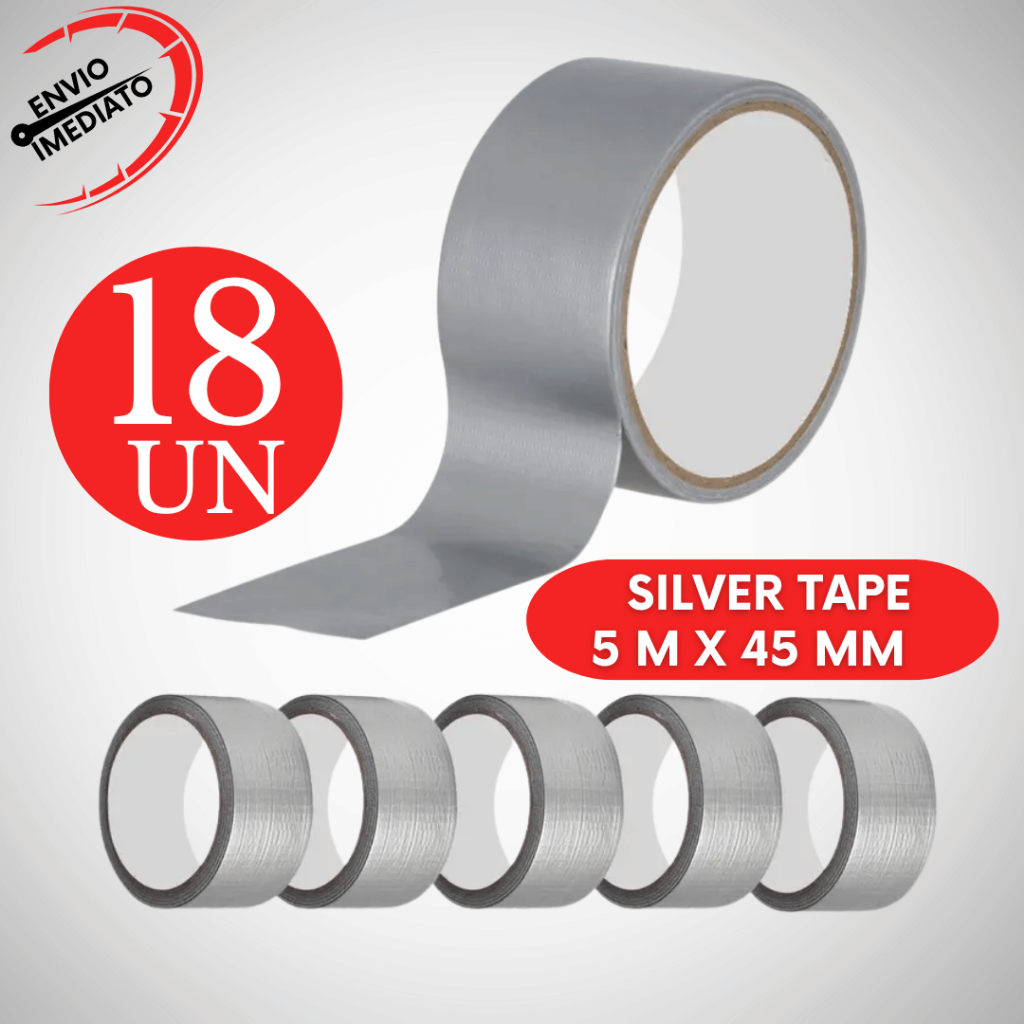 Kit 18 Silver Tape Fita Cinza 5 Metros Multiuso 45mm x 5 metros Resistente Prata Rolo