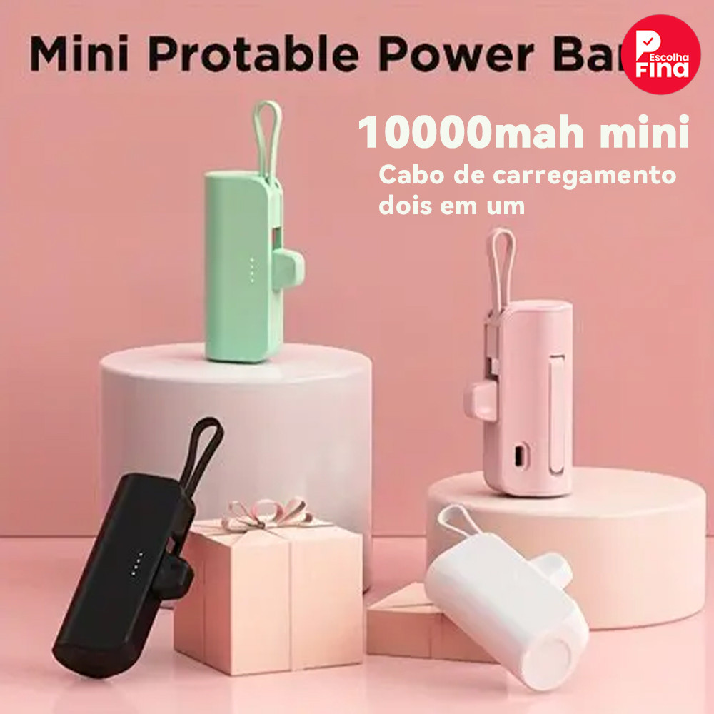 Power Bank Mini Sem Fio 2em1 – 10000mAh, Bateria Portátil para iPhone e Celulares com USB-C