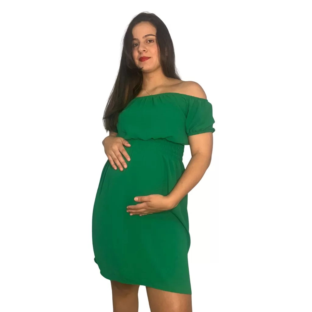 Vestido Gestante Midi Para Grávida Elastex Para Maternidade Ajusta a Cintura Devido o Elástico