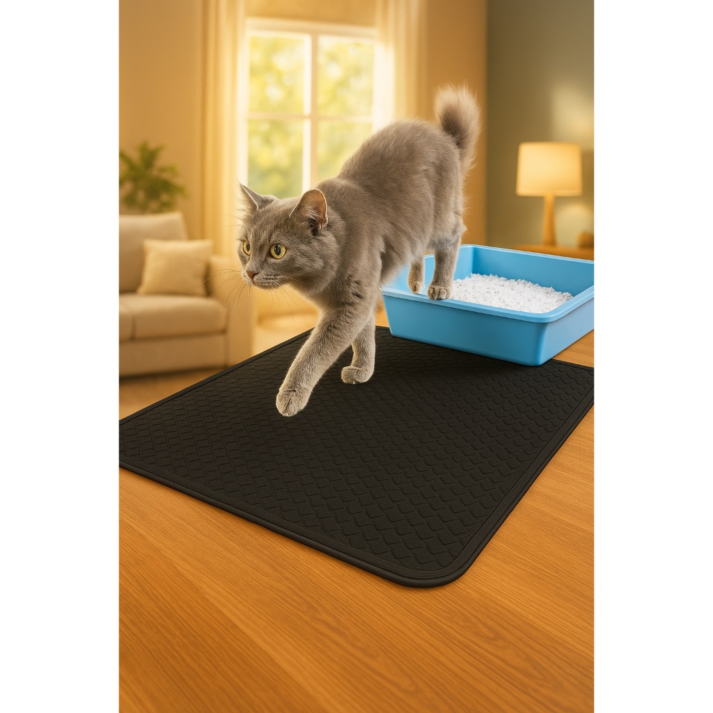 Tapete Higiênico M – G – GG Coletor De Areia Para Gato Preto e Cinza