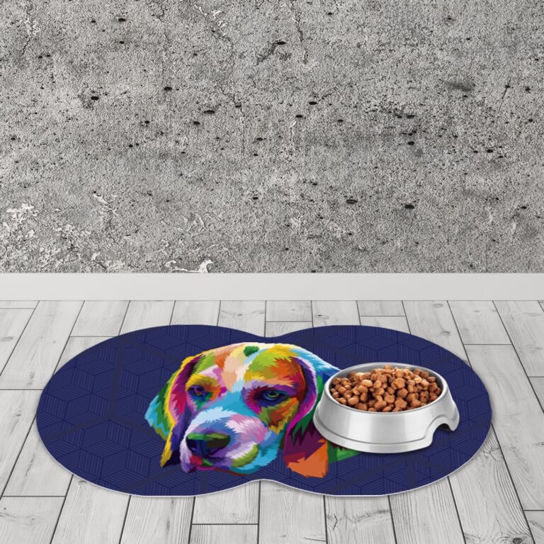 Tapete Pet Oval Comedouro para Cachorro Fundo Azul